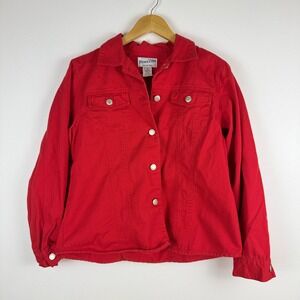 VTG! Pendleton‎ Red Denim Jean Jacket Women's M Cotton Button Front Classic